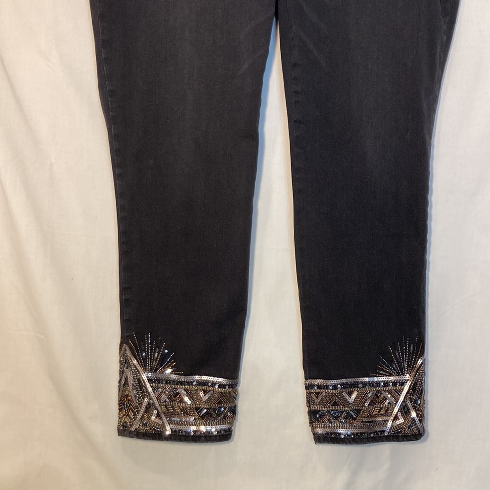 Chico's Black Boyfriend Jeans with Silver Embellishments - Picture 4 of 13